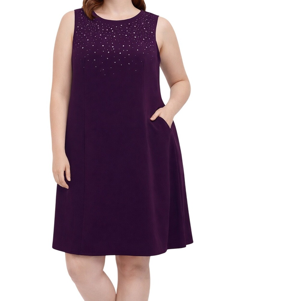 Women's Purple Embellished A-Line Dress 10P Sleeveless Virgo NWT Formal